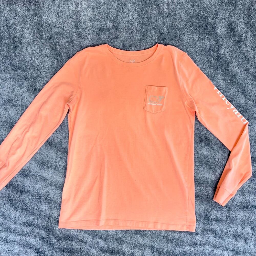 Vineyard Vines Kids L 14 Peach Coral Whale Pocket Long Sleeve Shirt